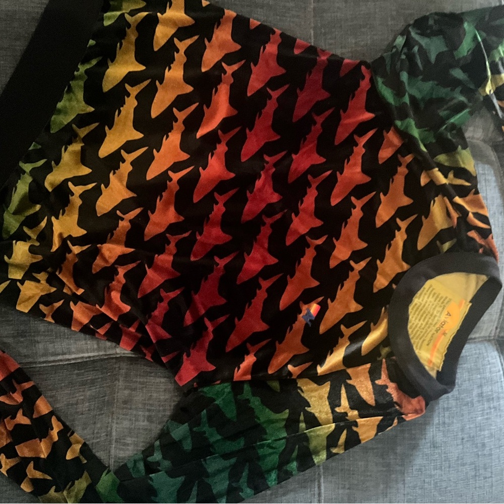 Aviator Nation rare velvet shark crew neck ombre rainbow and black size medium